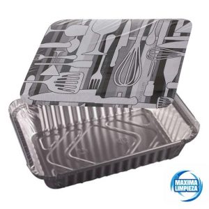 ENVASE ALUMINIO+TAPA RECTANGULAR E-650 (100U)