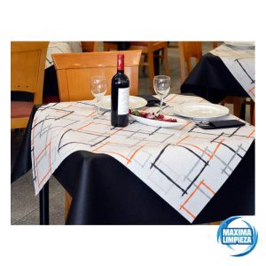 MANTEL 100X100 MARCOS NEGRO - NARANJA (400U)